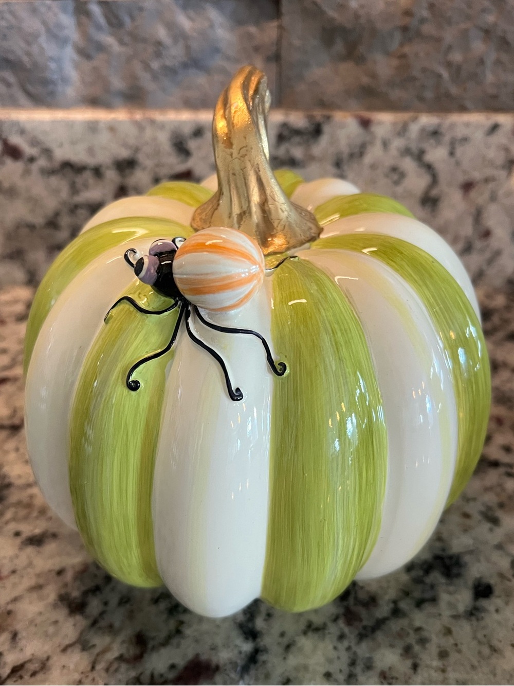 Mackenzie-Childs Fergal's Friend Spider On Small Moss Stripe Pumpkin. New in Box - Picture 3 of 11